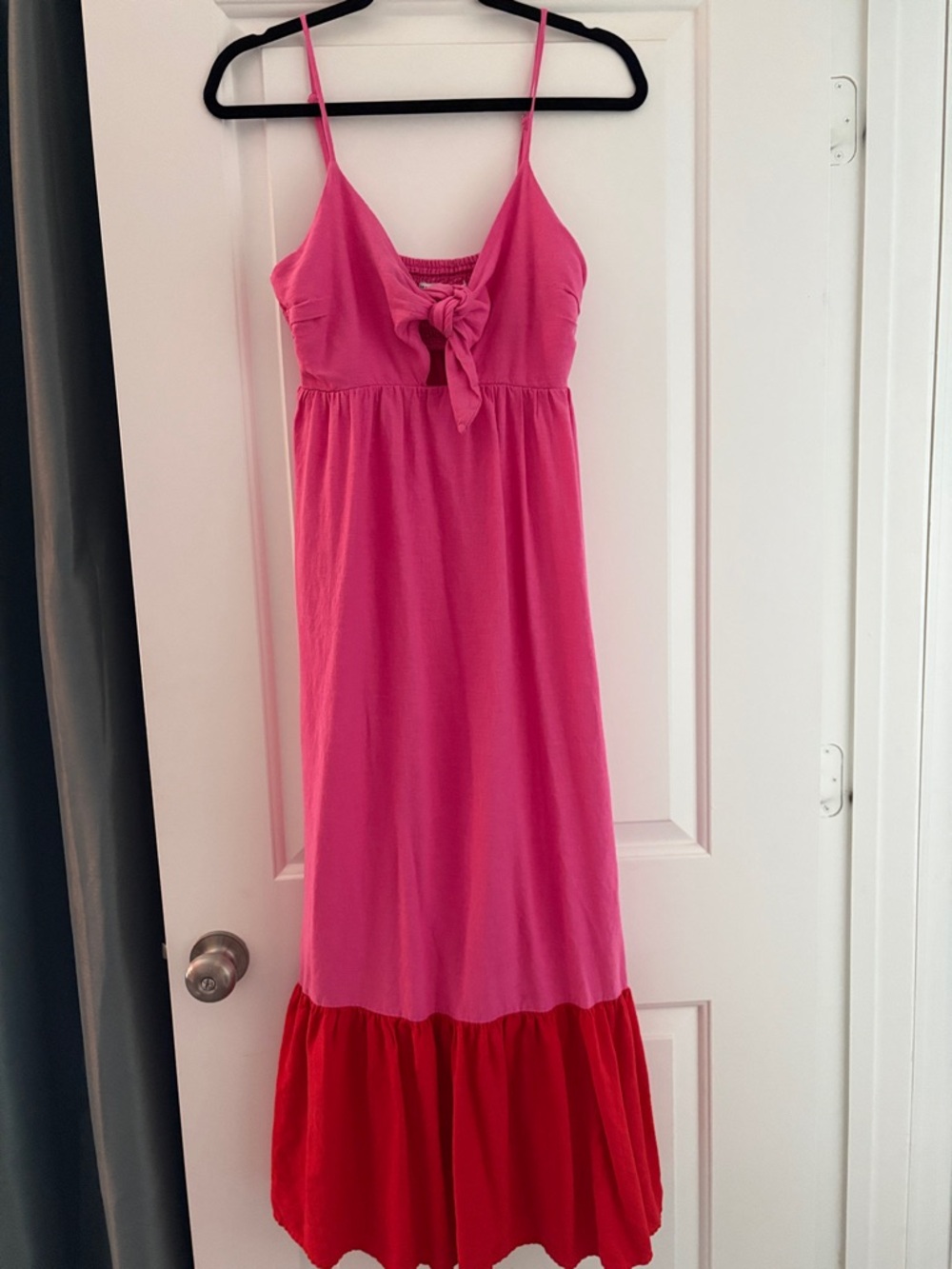 Tabitha Brown Pink Tie-Front Maxi Dress with Red Hem